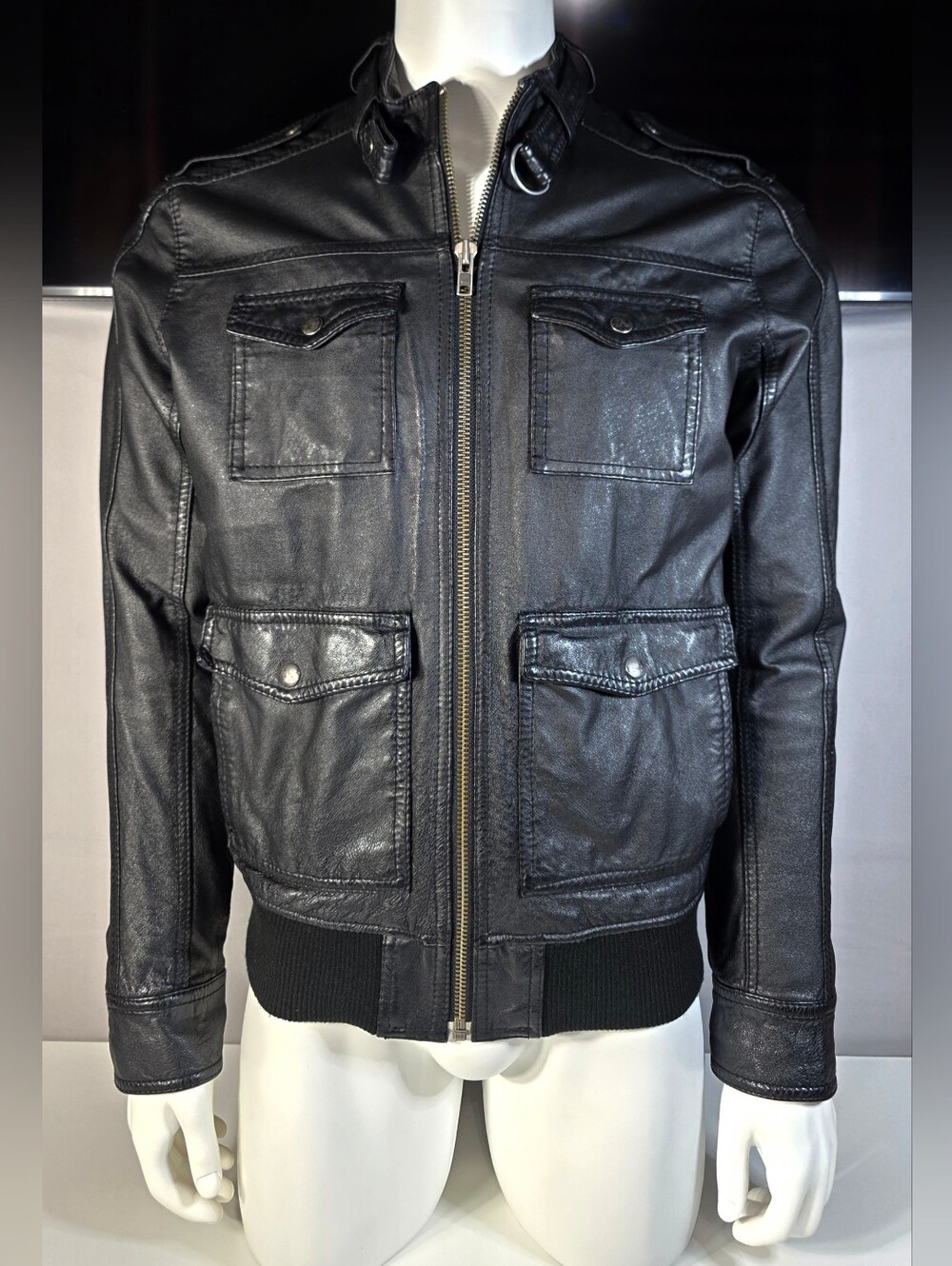 H&M Divided Vintage Genuine Leather Bomber/Utility Jacket Men's Size Large